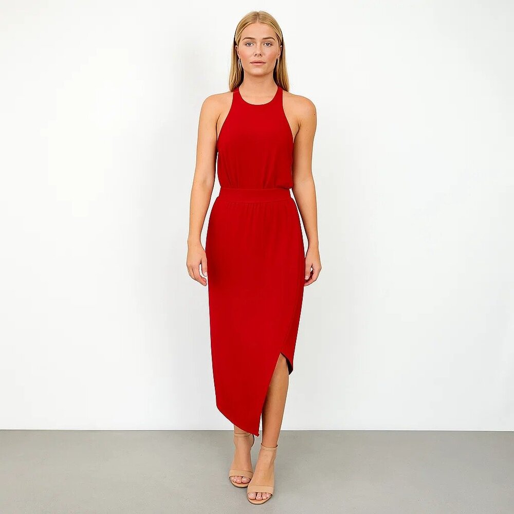 2/$30 Banana Republic Asymmetrical Blouson Sleeveless Midi Dress Red XS #A1364